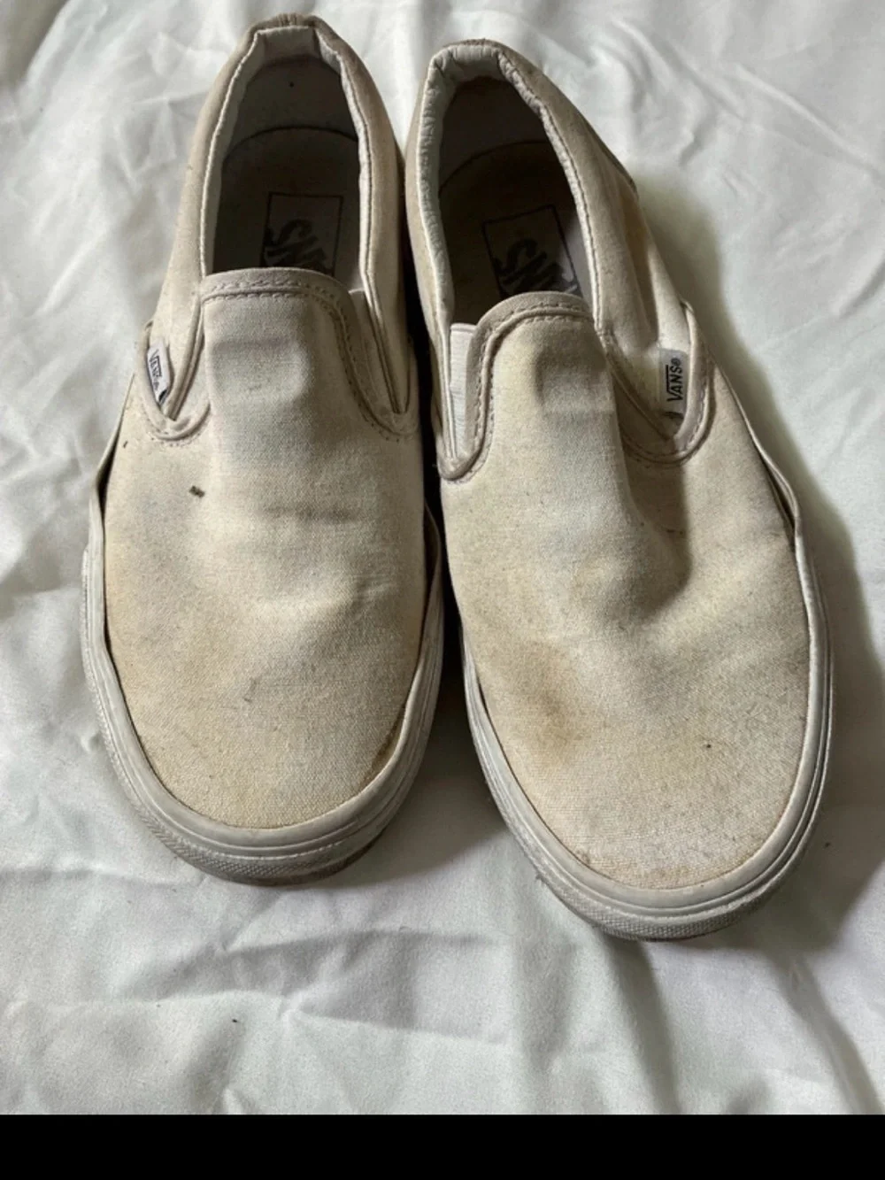 Vans Kids Slip-On Canvas Shoes in Cream
